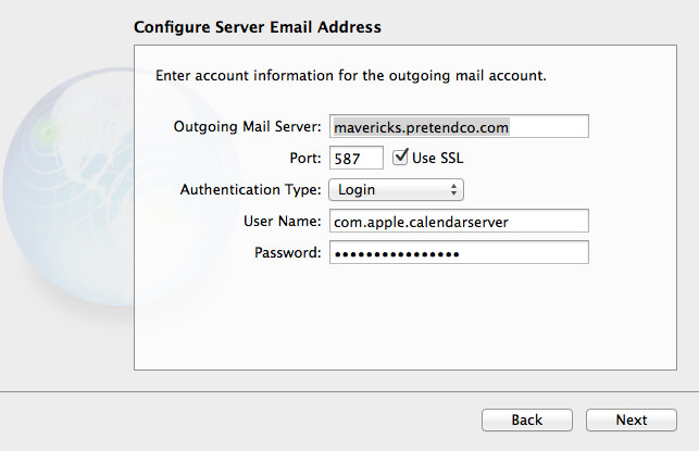 Enter the Calendar Email User SMTP Details.