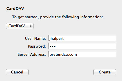 Contacts: CardDAV User Details.