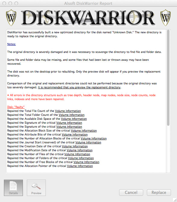 DiskWarrior's Report on Repairing "Unknown Disk".