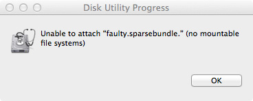Unable to attach "faulty.sparsebundle" (No mountable file systems)