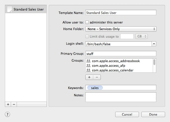 Our Standard Sales User Template.